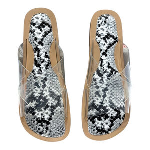 Jeffrey Campbell Cleah Strap Slides Snakeskin Footbed Sandals NIB Clear Size 8